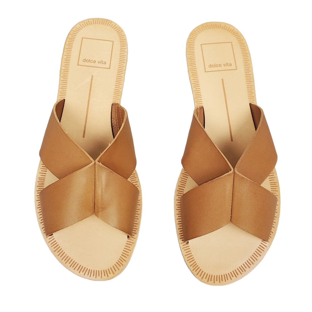 Dolce Vita Womens Chaia Tan Leather Slide Sandals Shoes Size 6 - Picture 1 of 8